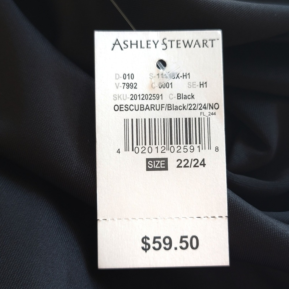 ASHLEY STEWART Size 22/24 Short Sleeve Keyhole Neck Black Sheath Dress NWT - Picture 8 of 9